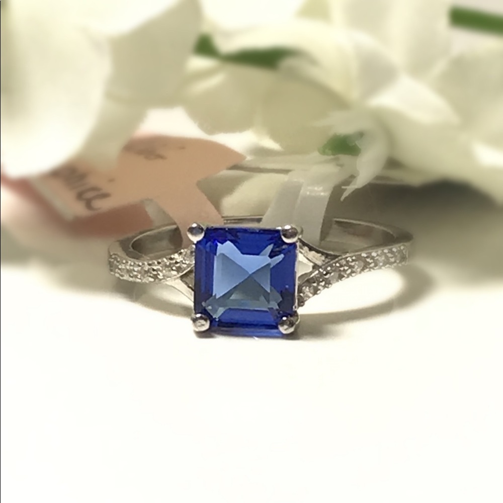 Created Blue Sapphire Sterling Silver Ring - Picture 2 of 8